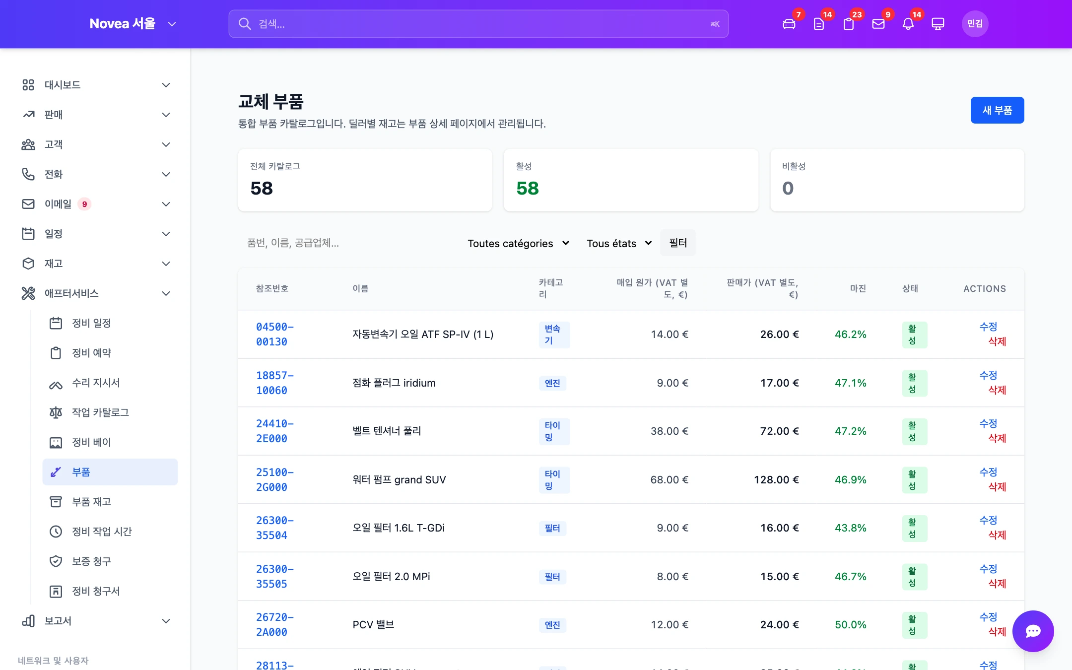 예약 시점의 부품 가용성.