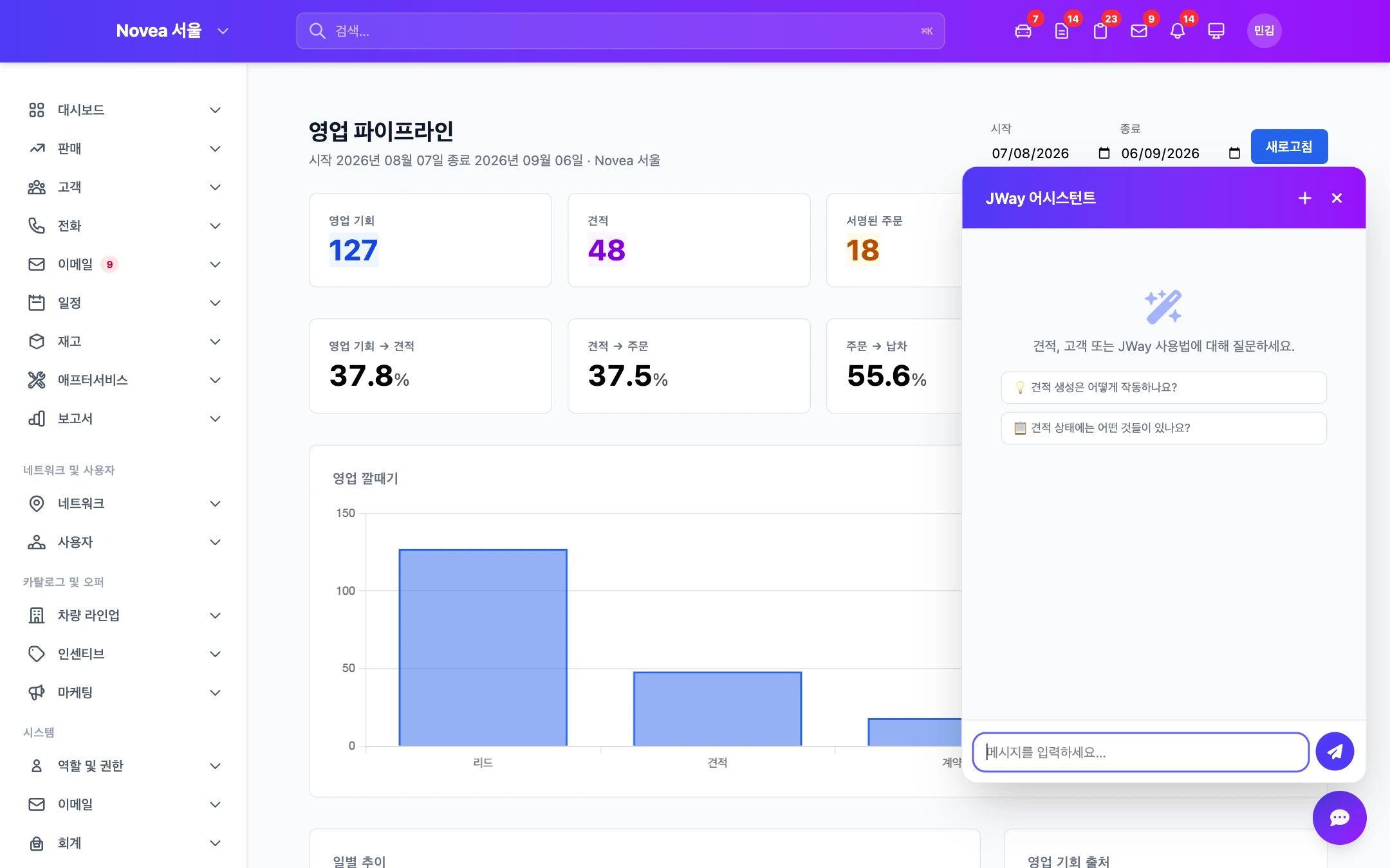 영업 파이프라인 위의 어시스턴트.
