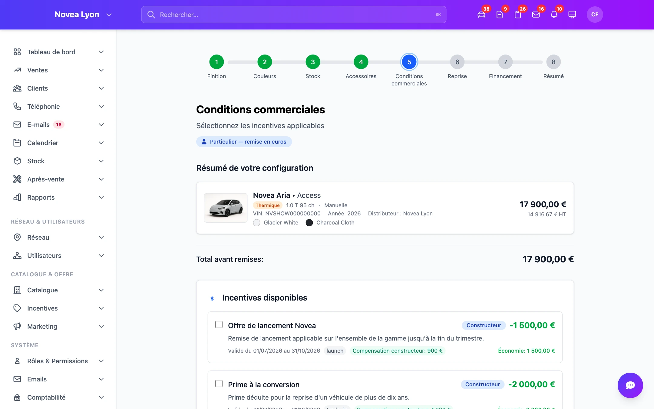Étape 5 — les conditions commerciales en cours.