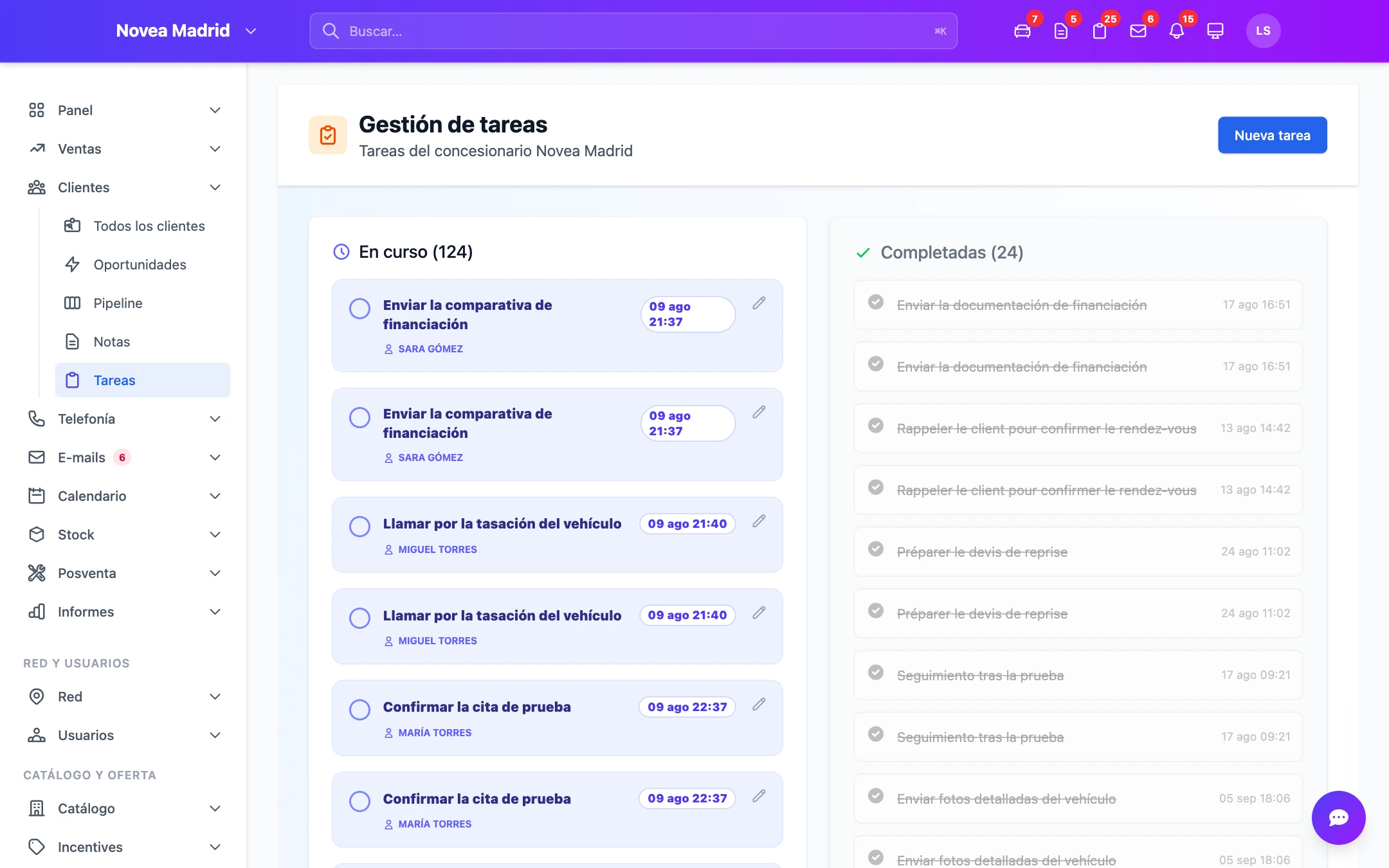 Las tareas vinculadas a cada vencimiento.