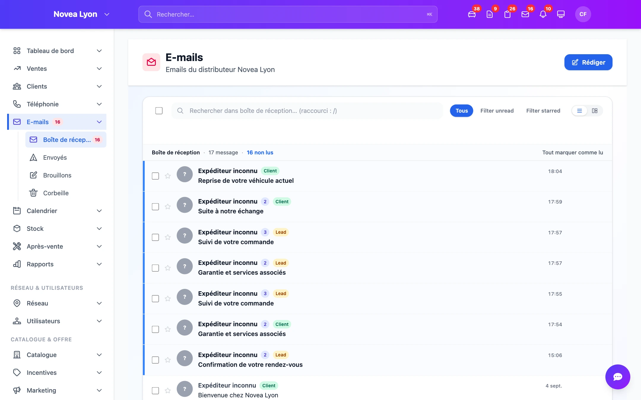 Boîte mail intégrée