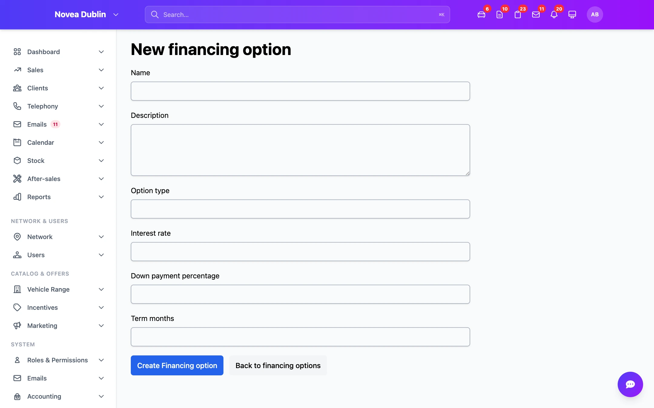 Creating a financing option.