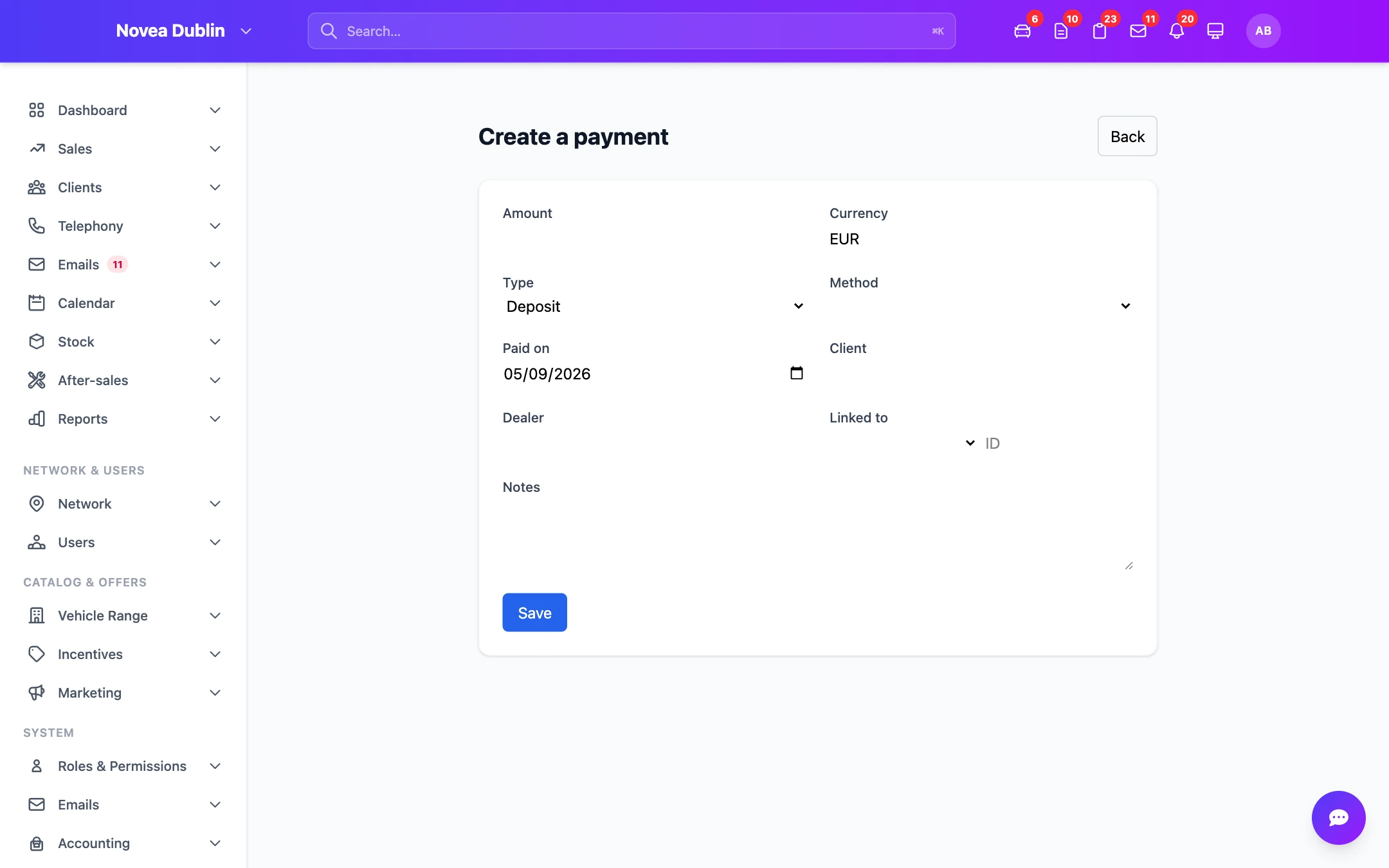 Recording a payment.