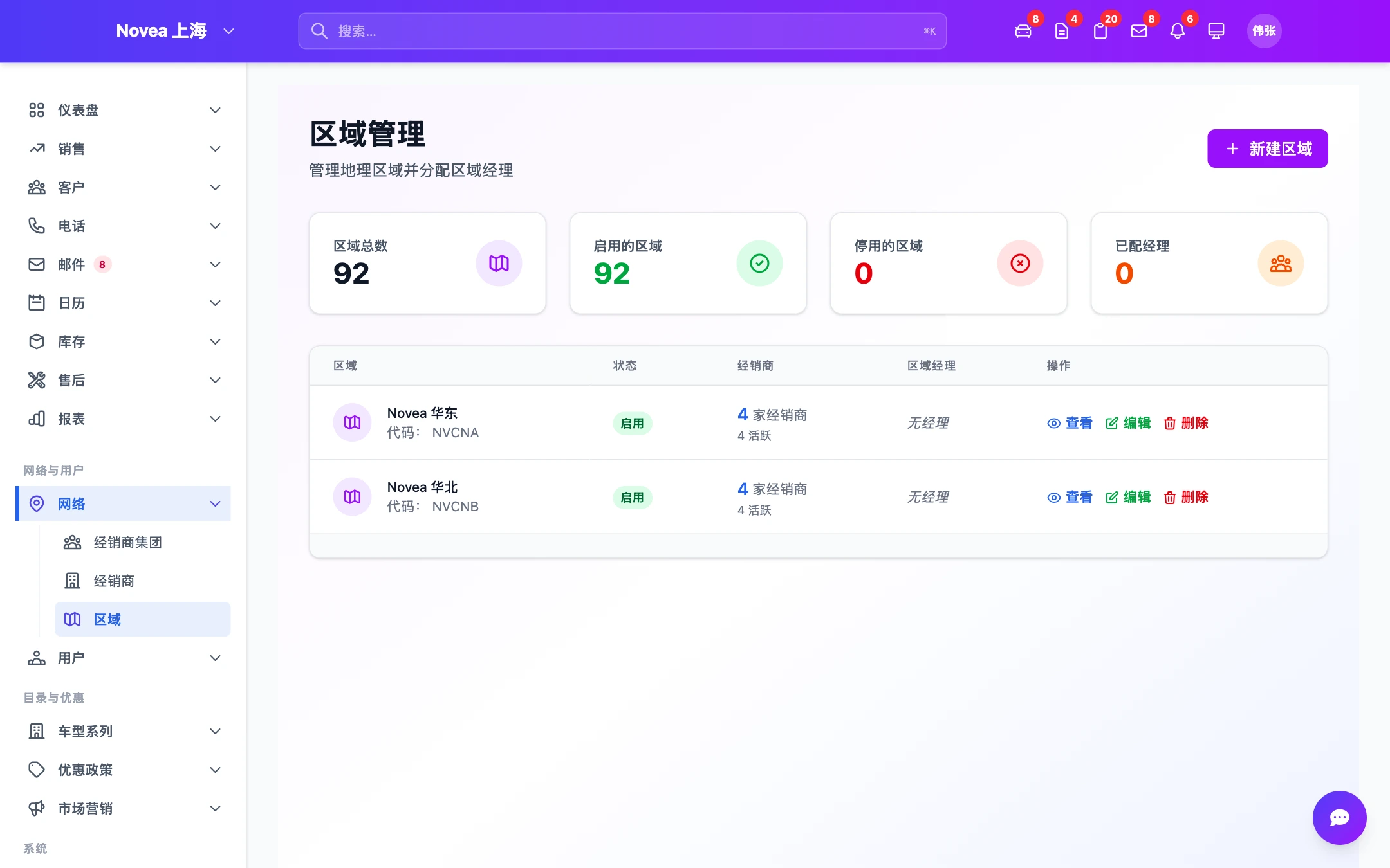 网络的销售大区。