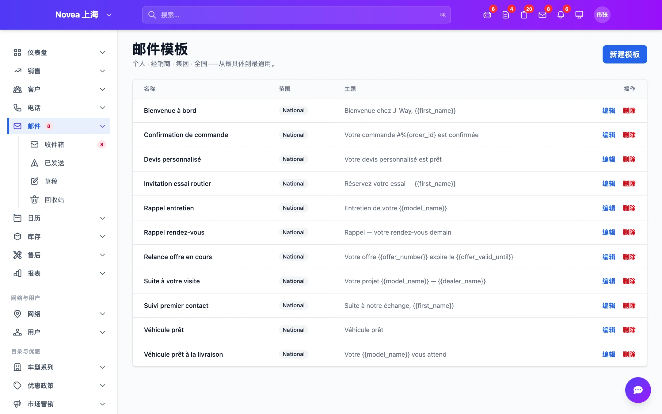 可随时发送给客户的邮件模板。