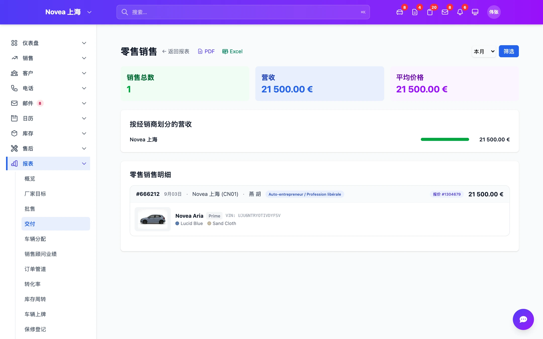 零售报表，含收款情况。