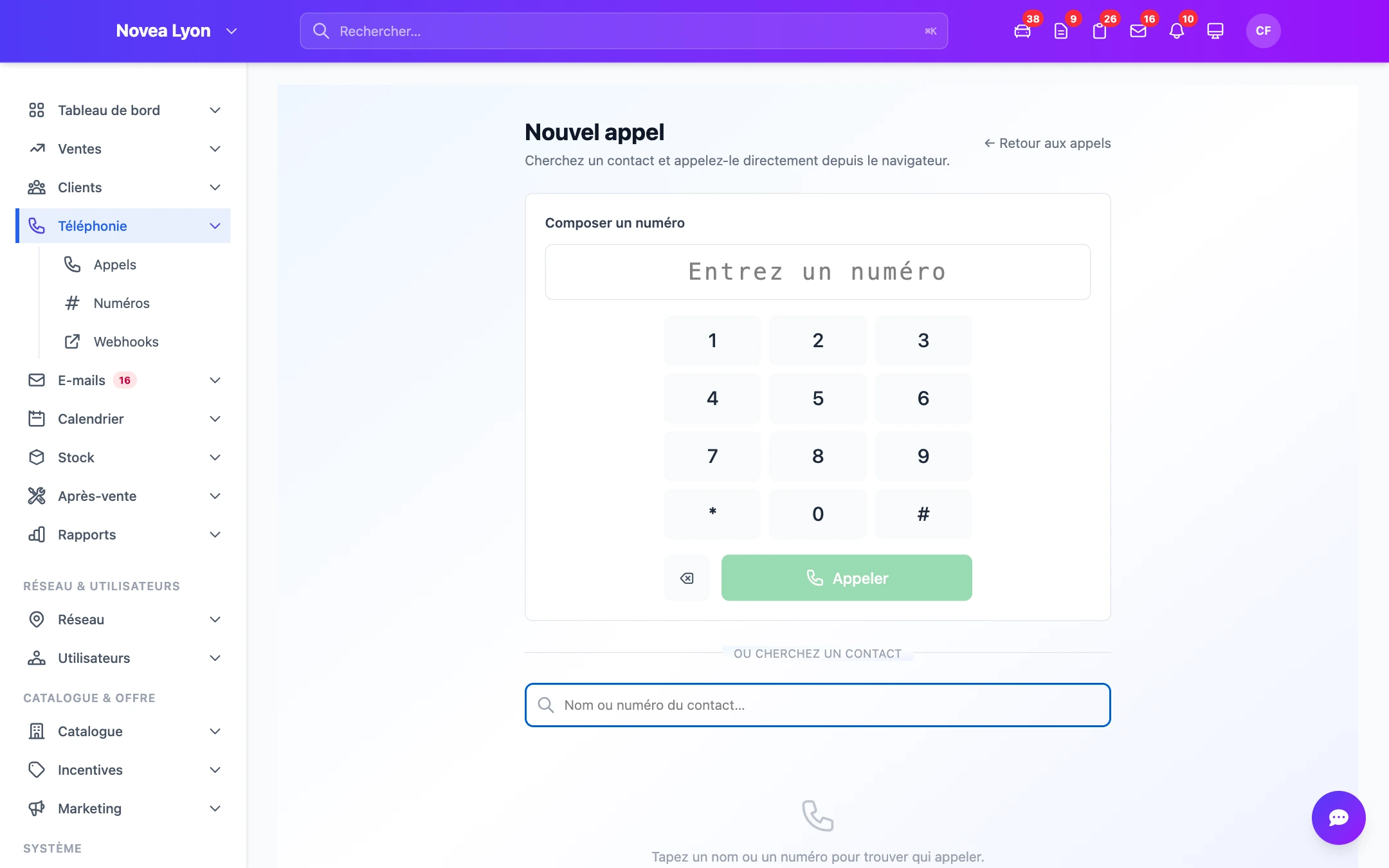 Le lancement d'un appel depuis le dossier client.