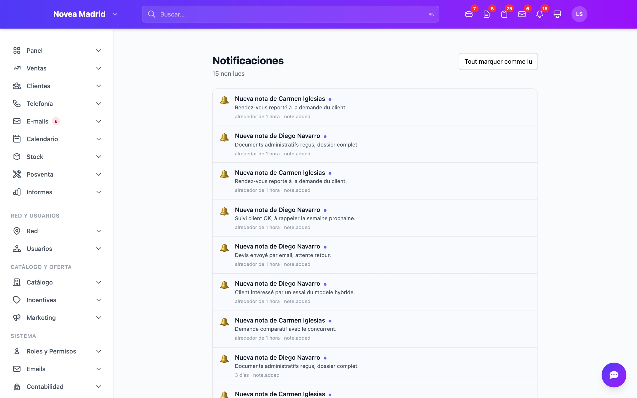 Las notificaciones que acompañan un ticket.