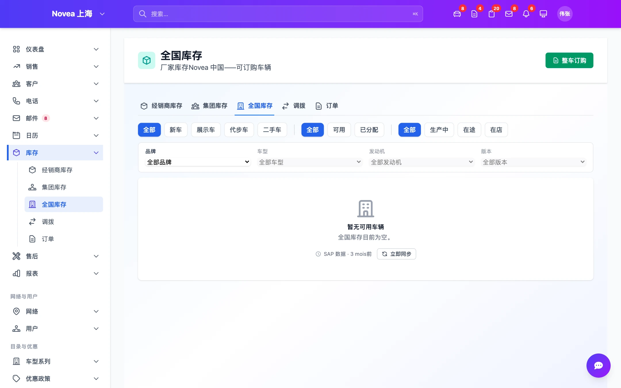 全国库存，调拨申请的起点。