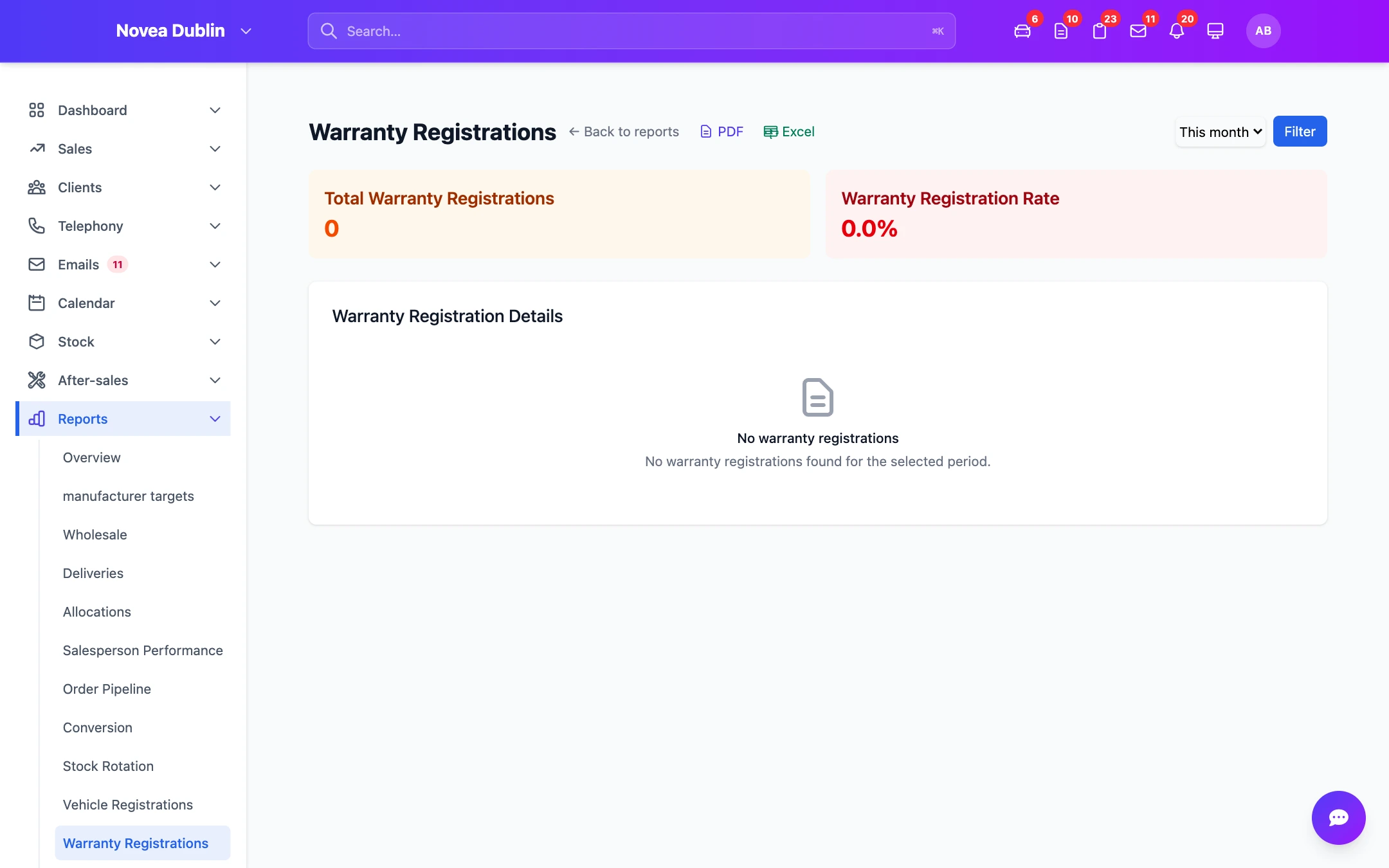 The warranty-registration report.