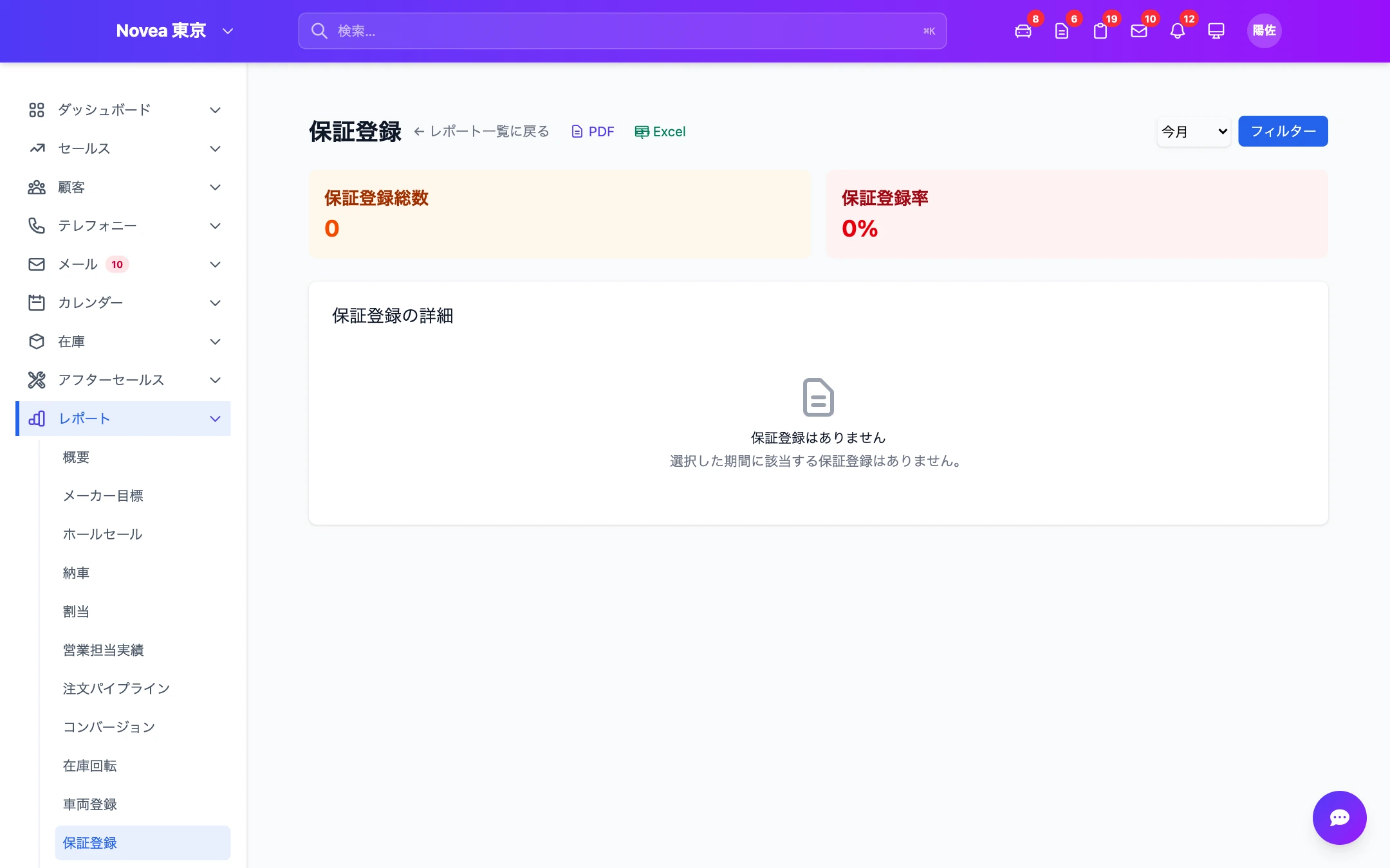 保証登録レポート。