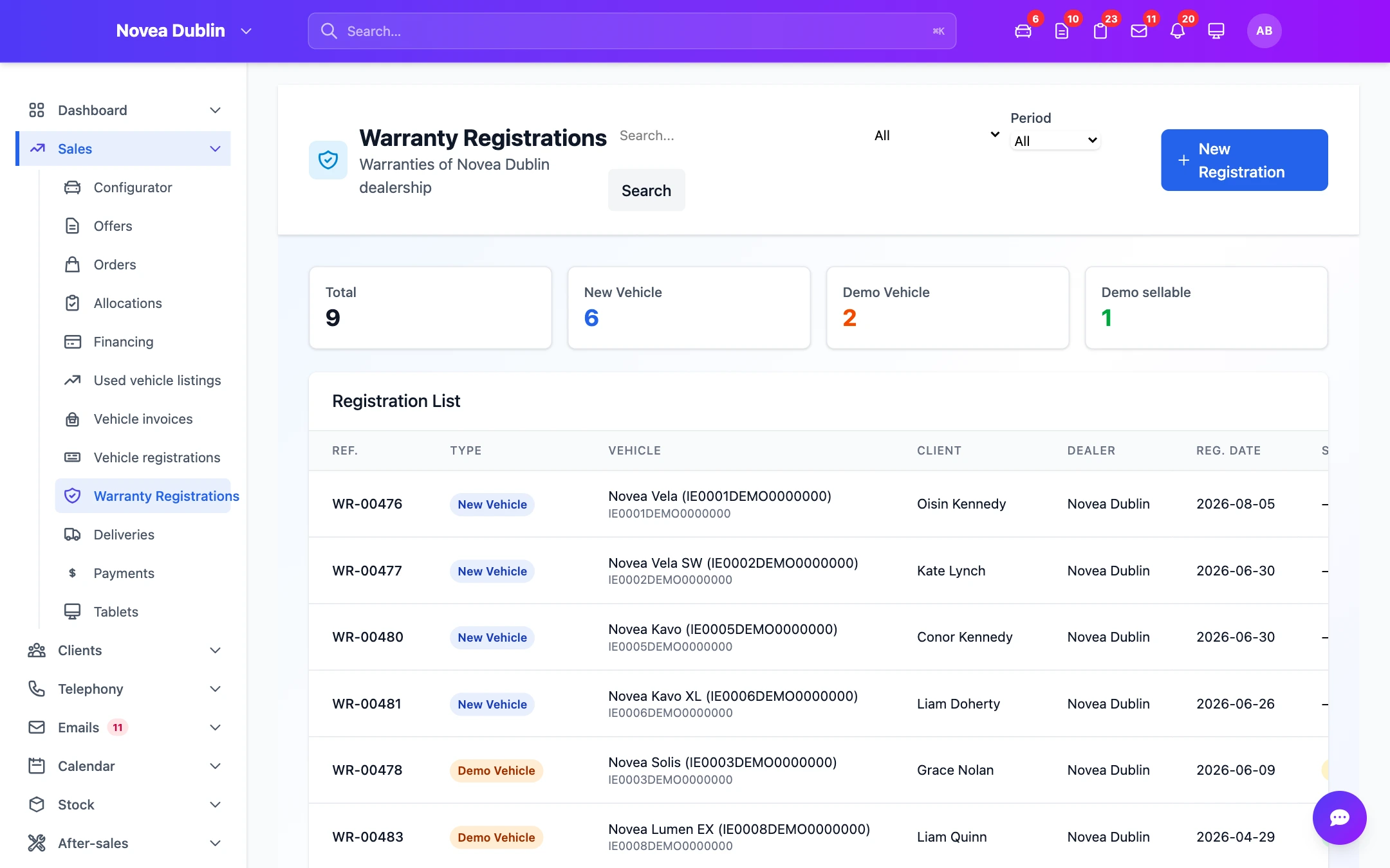 Warranty registrations